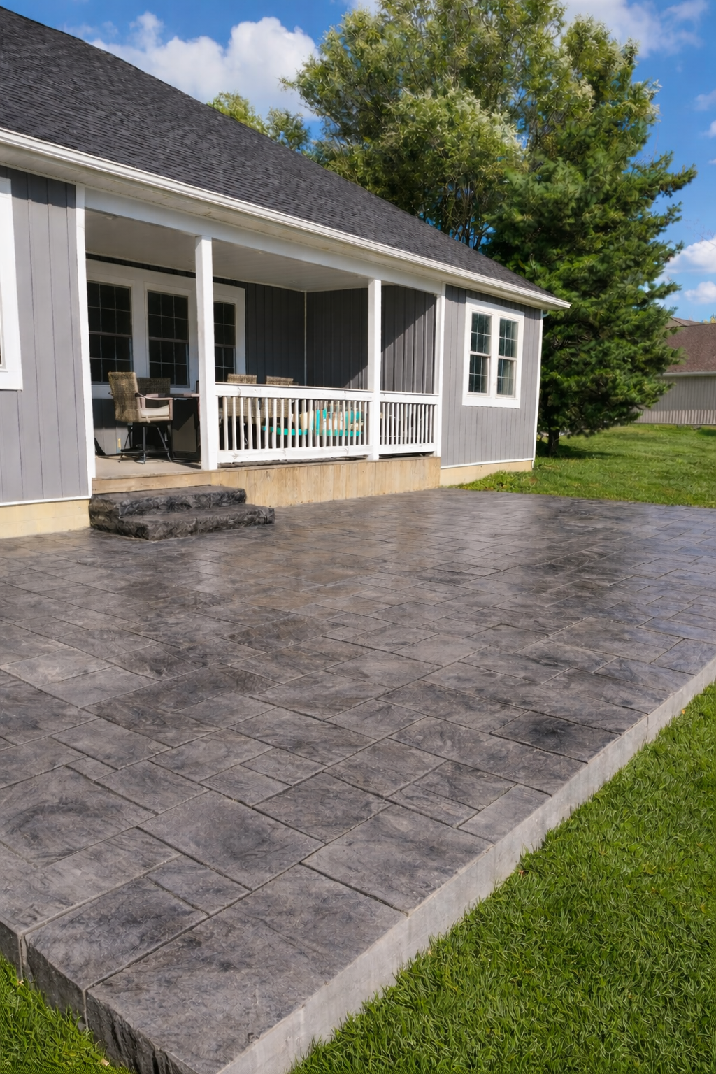 Stamped patio with porch